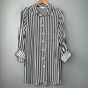 Jane & Delancey Black White Striped Shirt Size Large Button Up Chic Preppy Artsy